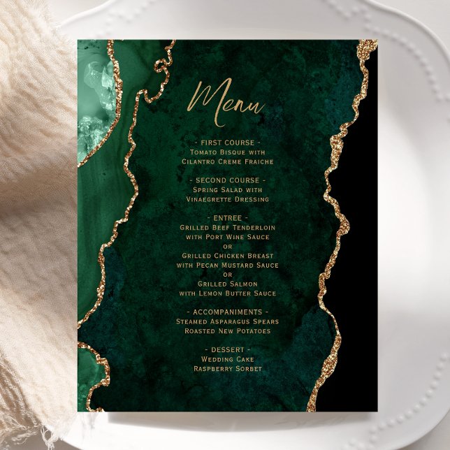 Budget Emerald Green Gold Agate Wedding Menu (Creator Uploaded)