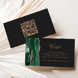 Budget Emerald Green Gold Agate Wedding QR Code Enclosure Card