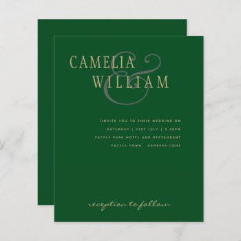 BUDGET Emerald Green Gold Ampersand Wedding Invite