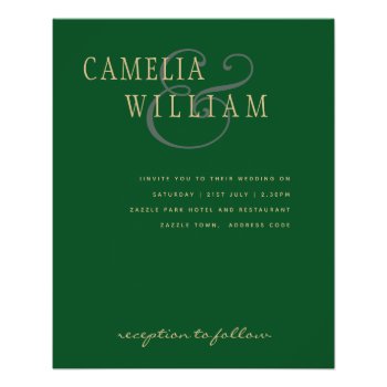 BUDGET Emerald Green Gold Ampersand Wedding Invite Flyer