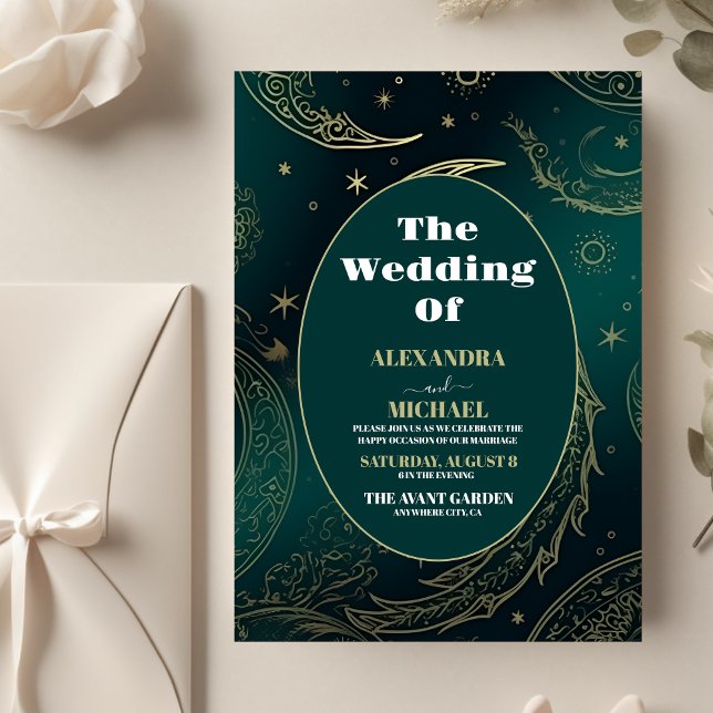 Budget Emerald Green Gold Celestial  Wedding Flyer (Creator Uploaded)