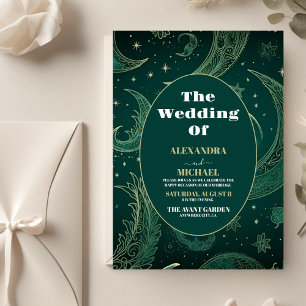 Budget Emerald Green Gold Celestial  Wedding Flyer