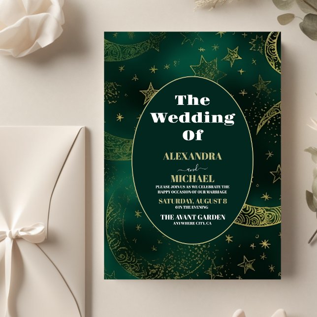 Budget Emerald Green Gold Celestial  Wedding Flyer (Creator Uploaded)