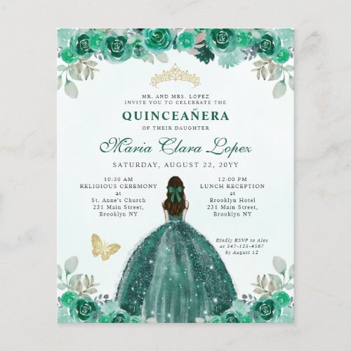 Budget Emerald Green Gold Floral Tiara Quinceaera