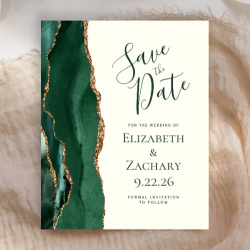 Budget Emerald Green Gold Ivory Save the Date