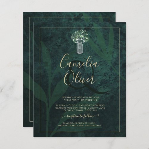 Budget Emerald Green Gold Modern Wedding Invite