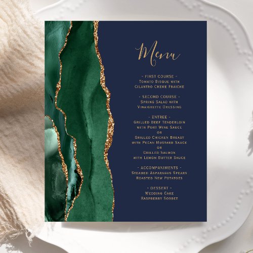 Budget Emerald Green Gold Navy Blue Wedding Menu