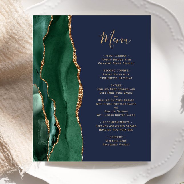 Budget Emerald Green Gold Navy Blue Wedding Menu (Creator Uploaded)