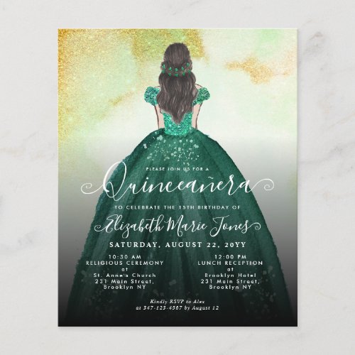 Budget Emerald Green Gold Princess Quinceaera