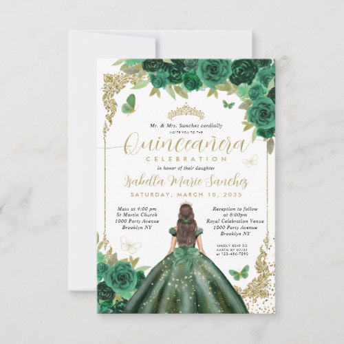 Budget Emerald Green Gold Princess Quinceaera Note Card