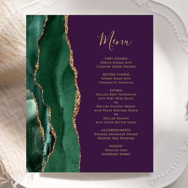 Budget Emerald Green Gold Purple Wedding Menu (Creator Uploaded)