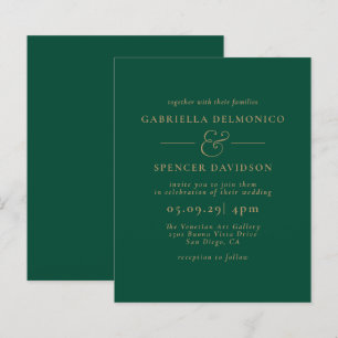 BUDGET Emerald Green Gold Wedding Invitation