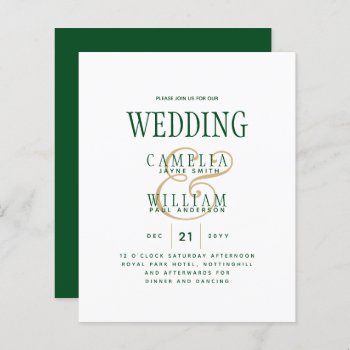 BUDGET Emerald Green Gold Wedding Invite