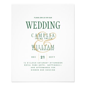 BUDGET Emerald Green Gold Wedding Invite Flyer