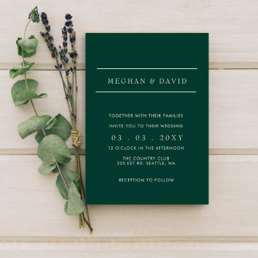 Budget Emerald Green Modern Wedding  Invitation