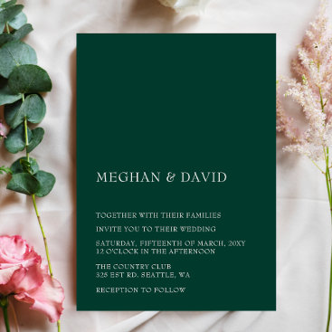 Budget Emerald Green Modern Wedding Invitation