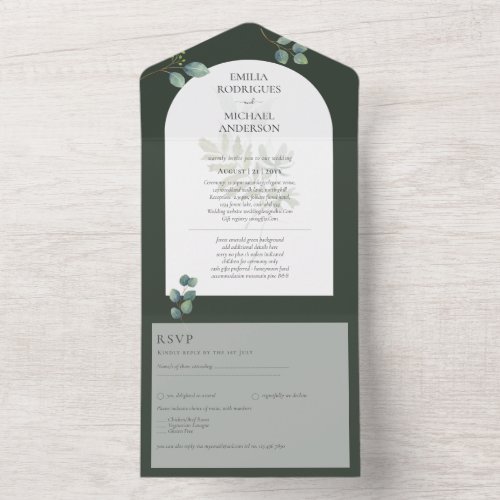 BUDGET Emerald Green Monochrome Text  All In One Invitation