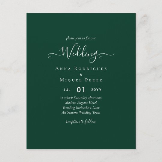 BUDGET Emerald Green Monochrome Wedding Flyer | Zazzle.com