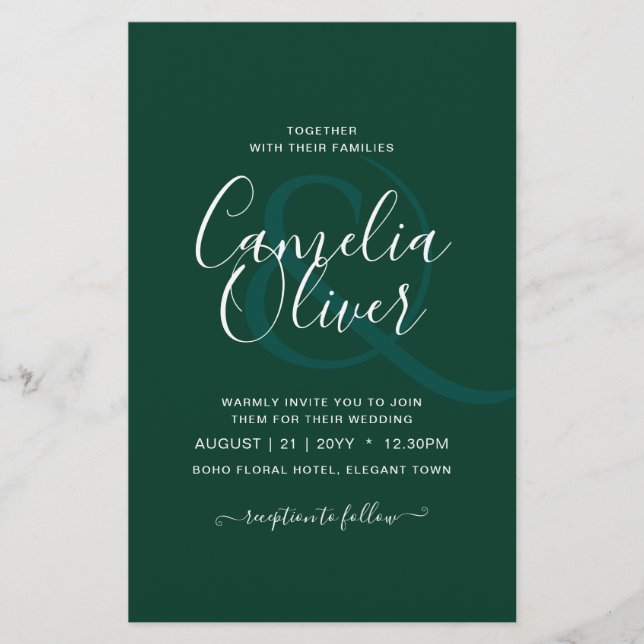 BUDGET Emerald Green Monochrome Wedding Flyer (Front)