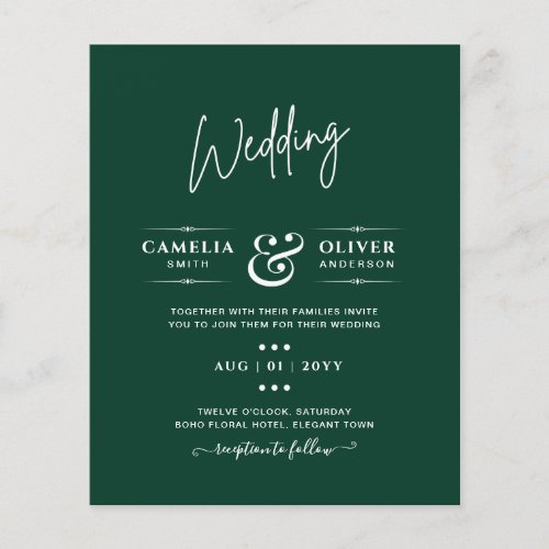 BUDGET Emerald Green Monochrome Wedding Flyer