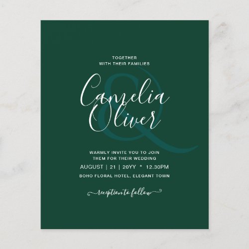 BUDGET Emerald Green Monochrome Wedding Flyer