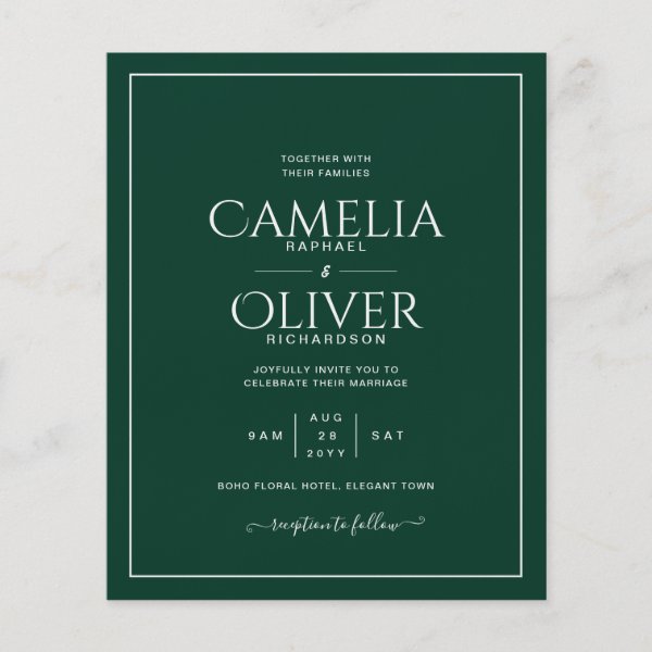 BUDGET  Emerald Green MONOCHROME Wedding Flyer