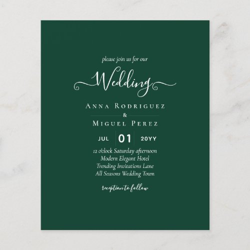 BUDGET Emerald Green Monochrome Wedding Flyer