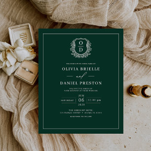 Budget Emerald Green Monogram Wedding Invitation Flyer