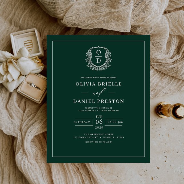 Budget Emerald Green Monogram Wedding Invitation Flyer (Creator Uploaded)