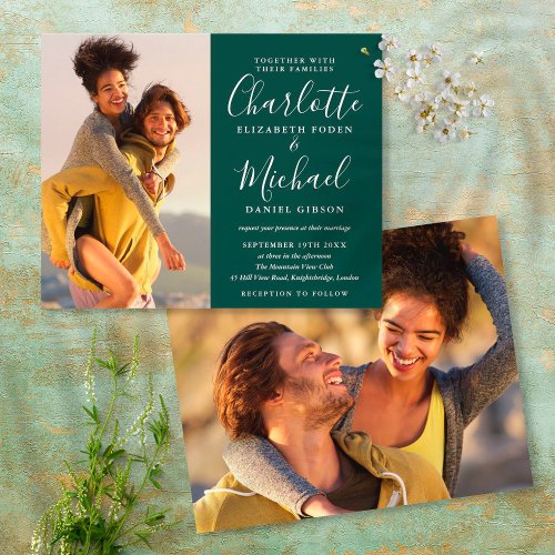 Budget Emerald Green Photos Wedding Invitation