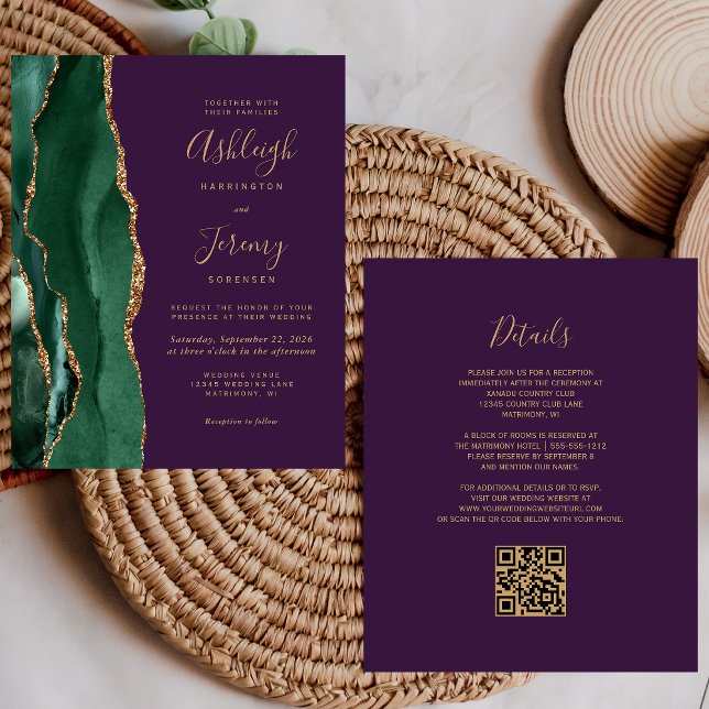 Budget Emerald Green Purple QR Code Wedding Invite (Creator Uploaded)