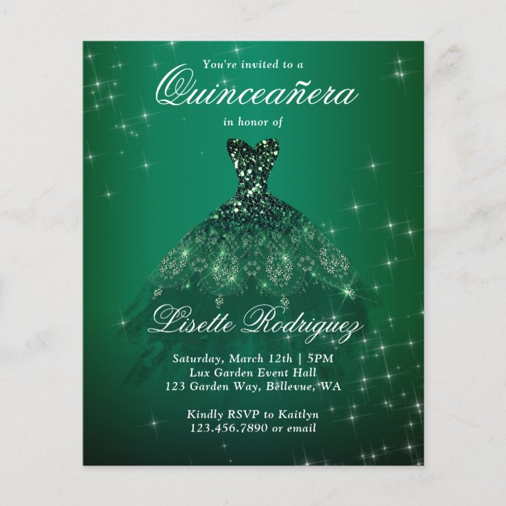 Budget Emerald Green Quinceanera Invitation Zazzle