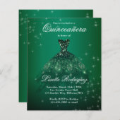 Budget Emerald Green Quinceanera Invitation (Front/Back)