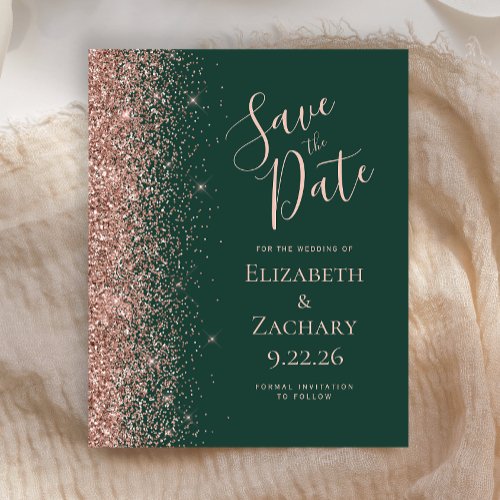 Budget Emerald Green Rose Gold Save the Date