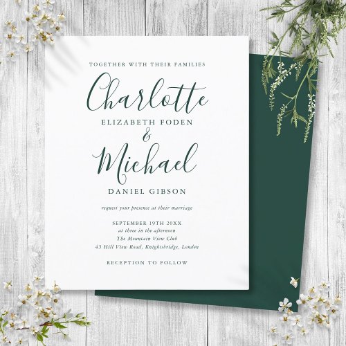 Budget Emerald Green Script Wedding Invitation