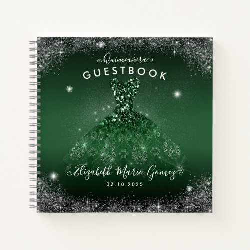 Budget Emerald Green Silver Quinceanera Guestbook  Notebook