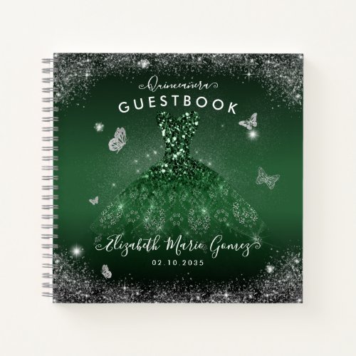 Budget Emerald Green Silver Quinceanera Guestbook  Notebook