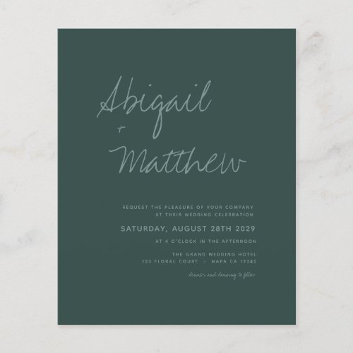 Budget Emerald Green Simple Wedding Invitation