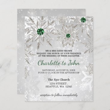Budget Emerald Green Snowflakes Wedding invitation