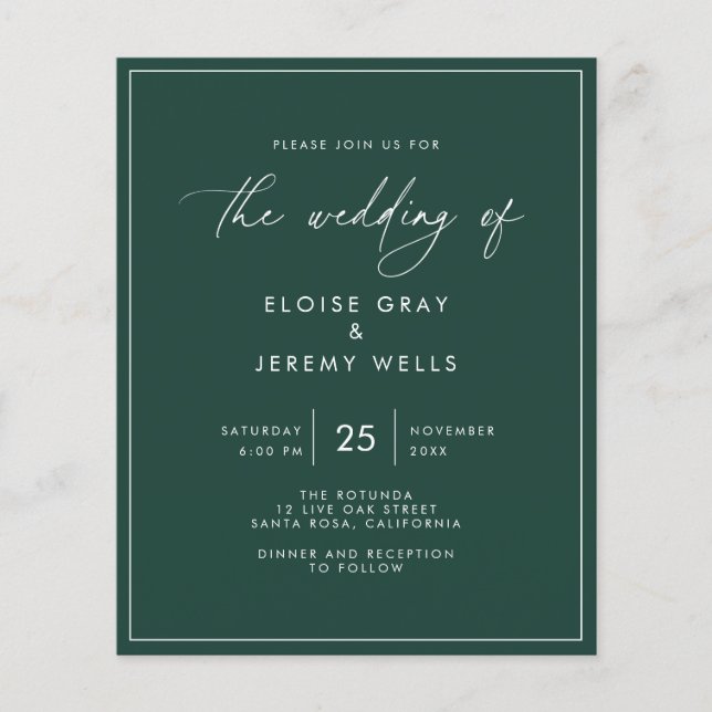 Budget Emerald Green Wedding Invitation  Flyer (Front)