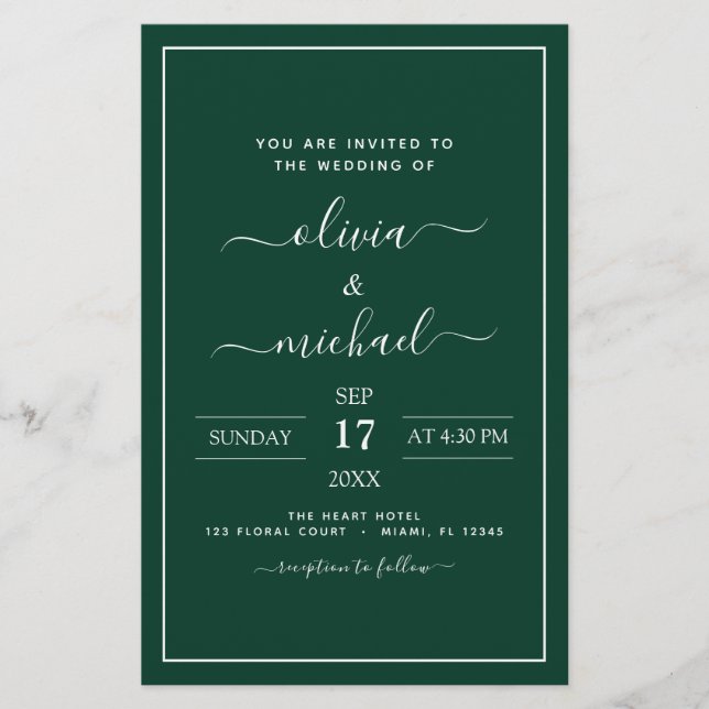 Budget Emerald Green Wedding Modern Typography (Front)