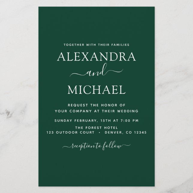 Budget Emerald Green Wedding Modern Typography (Front)