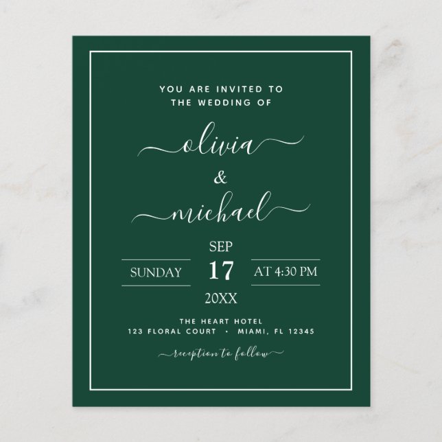 Budget Emerald Green Wedding Modern Typography (Front)