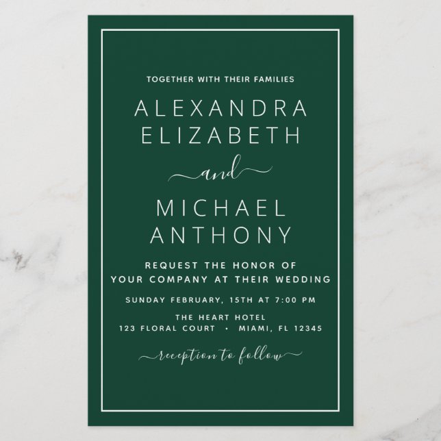 Budget Emerald Green Wedding Modern Typography (Front)