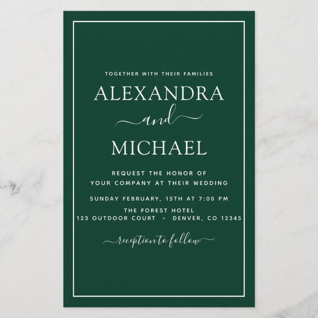 Budget Emerald Green Wedding Modern Typography (Front)