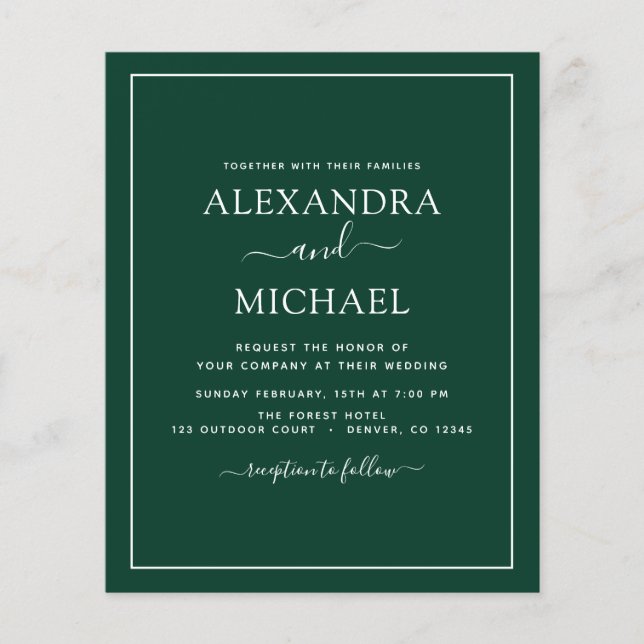 Budget Emerald Green Wedding Modern Typography Fly Flyer (Front)