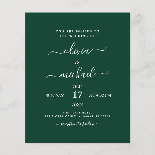 Budget Emerald Green Wedding Modern Typography Flyer