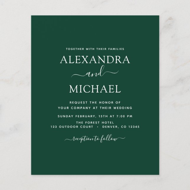 Budget Emerald Green Wedding Modern Typography Flyer (Front)