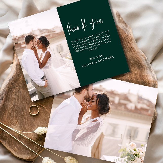 Budget Emerald Green Wedding Photo Thank You Cards (Creator Uploaded)