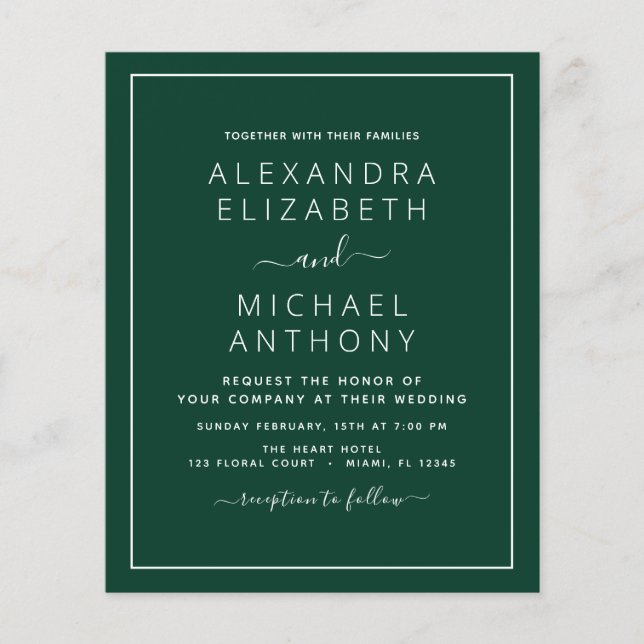 Budget Emerald Green Wedding with Photo Invitation (Front)